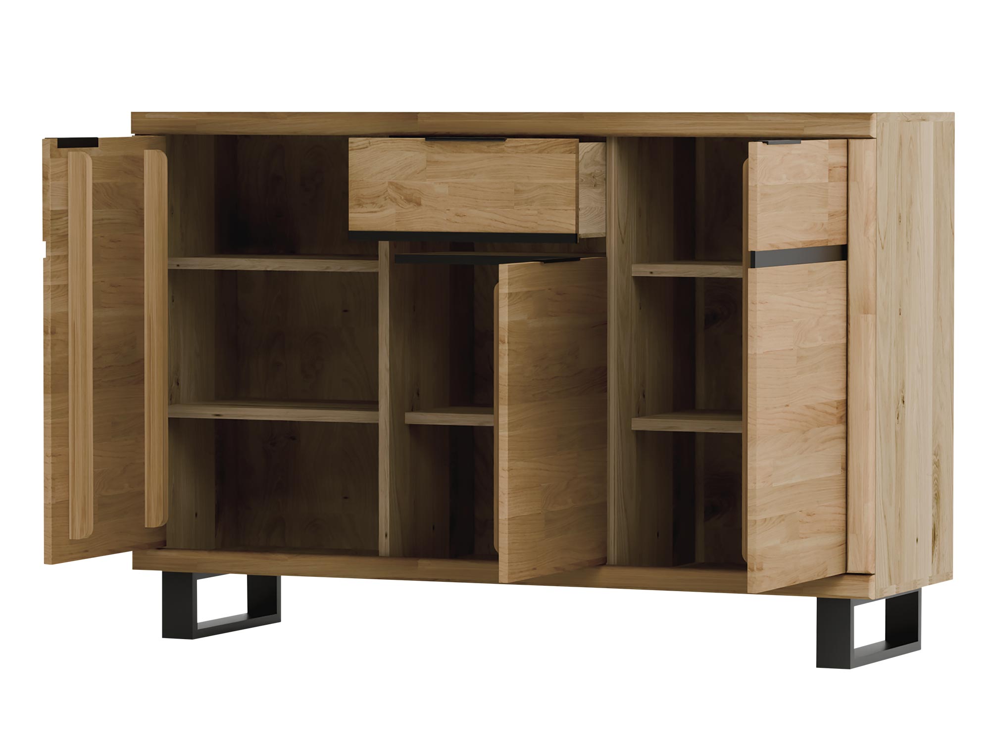 Komoda z dolnymi półkami i szufladą, czarne akcenty