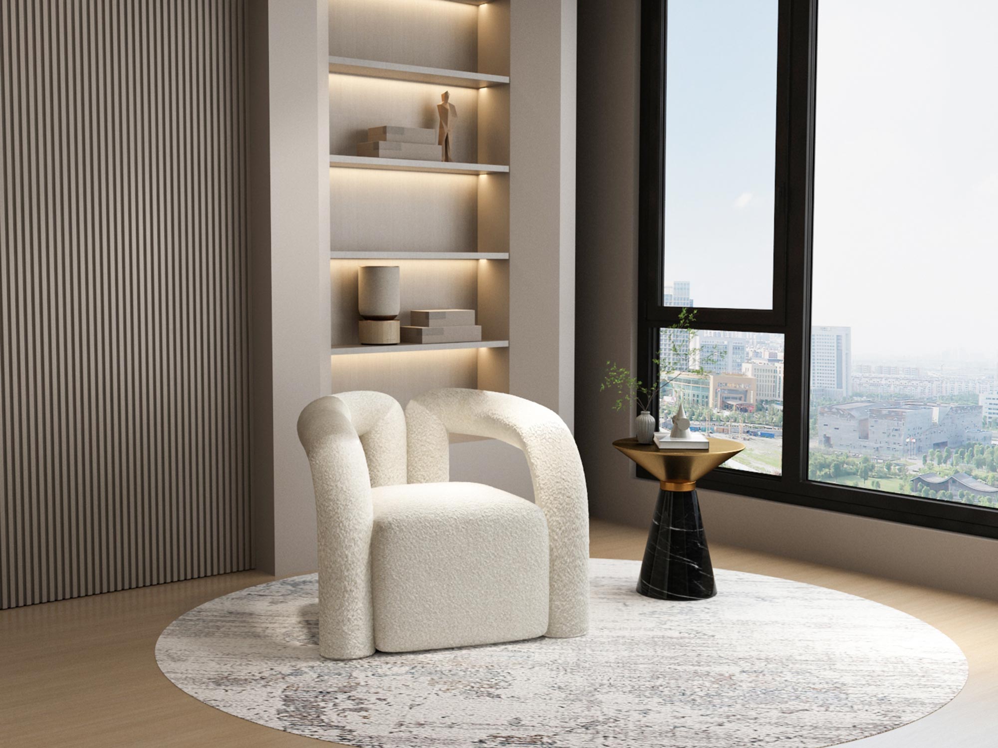 N14-2+M39 Luksusowy salon z fotelem i stolikiem z czarnego marmuru