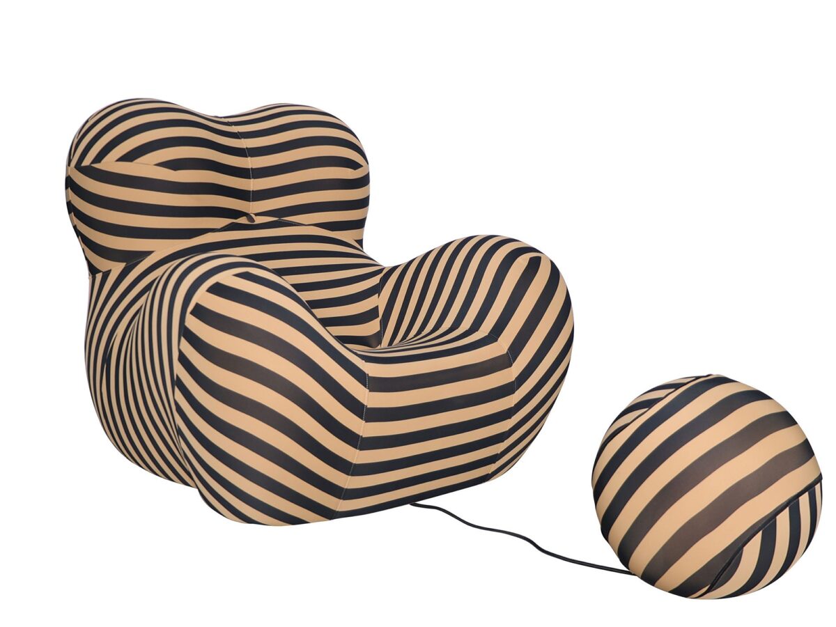 Sessel mit Hocker gestreift beige-schwarz ZENITH