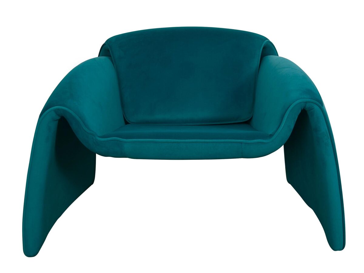 Moderní velurové křeslo v minimalistickém stylu v mořské barvě Zenith