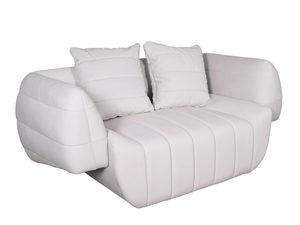 Miniaturka 1 - Designerska sofa tapicerowana biała z dekoracyjnym pikowaniem z welurowej tkaniny