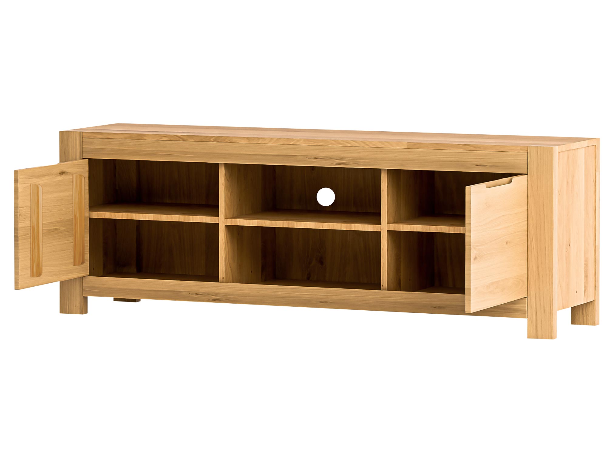 Drewniana szafka z pełnym frontem i widocznymi słojami