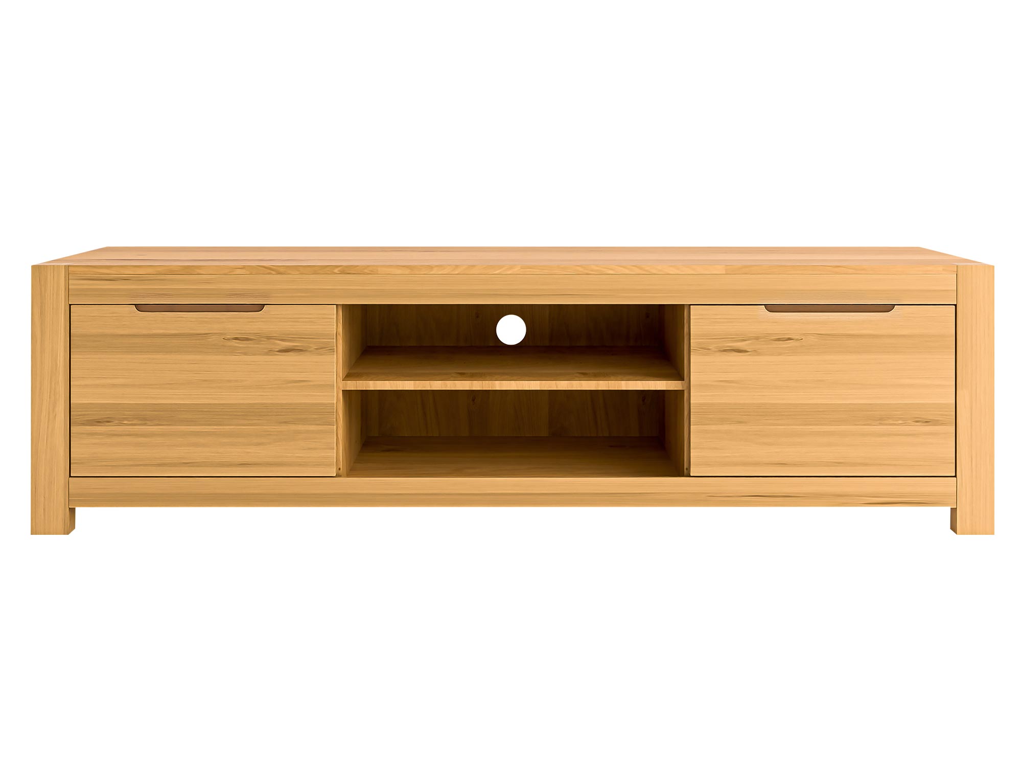 Drewniana szafka RTV z trzema przegródkami i miejscem na sprzęt