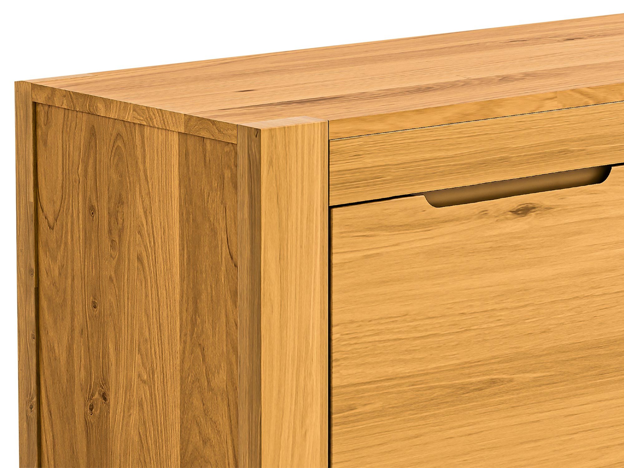 Zbliżenie na narożnik masywnej szafki RTV