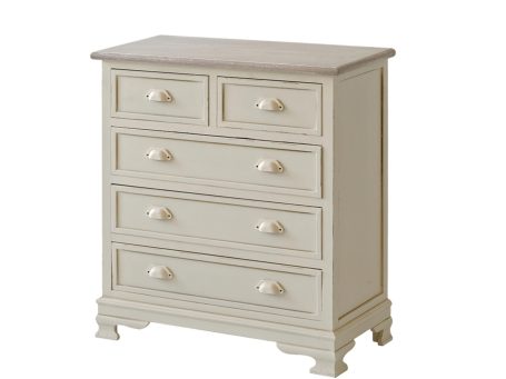 Drewniana komoda z dekoracyjnymi frontami i szufladami w stylu prowansalskim kolor kremowy