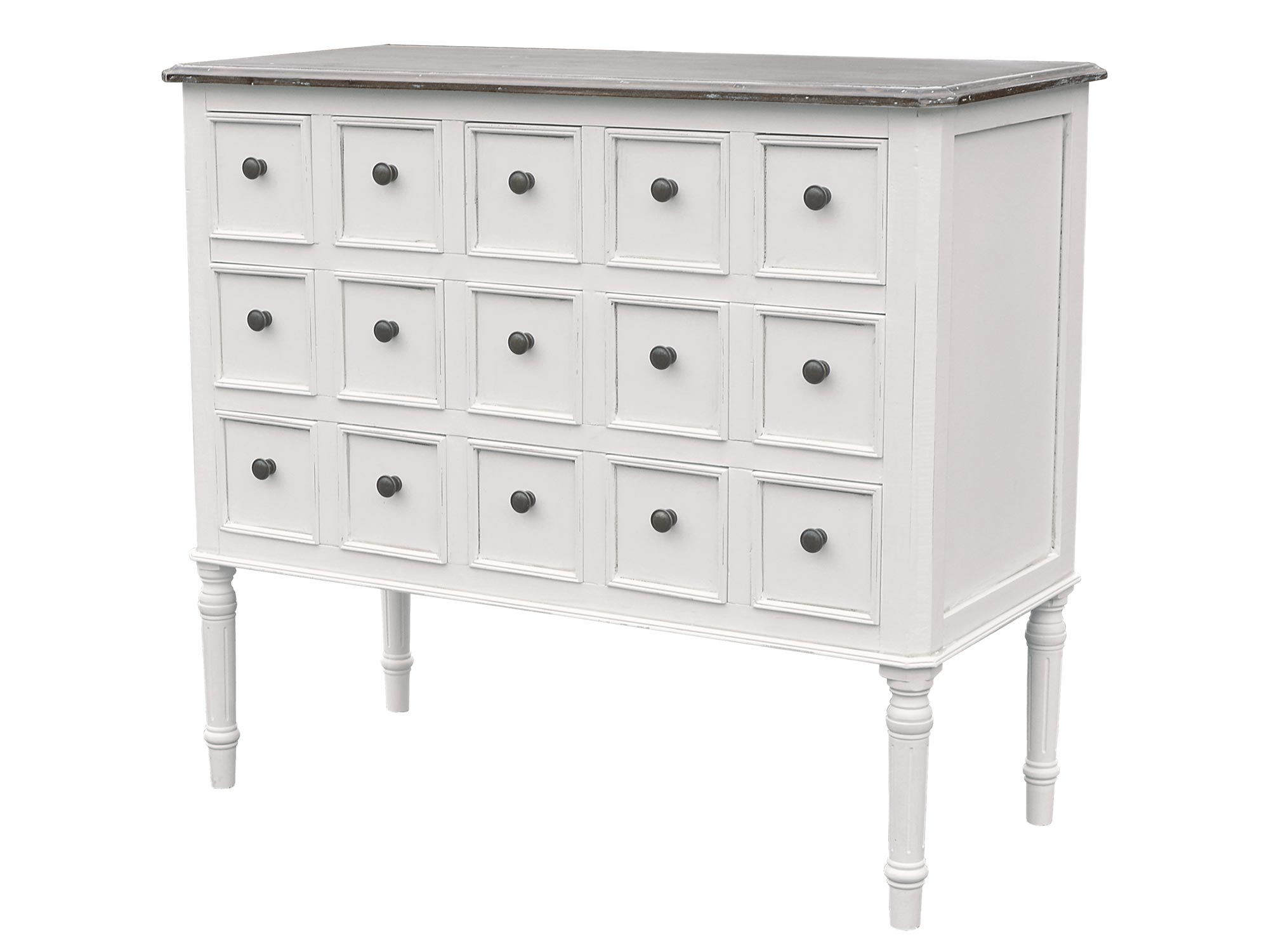 Drewniana komoda z dekoracyjnymi frontami w stylu prowansalskim kolor biały