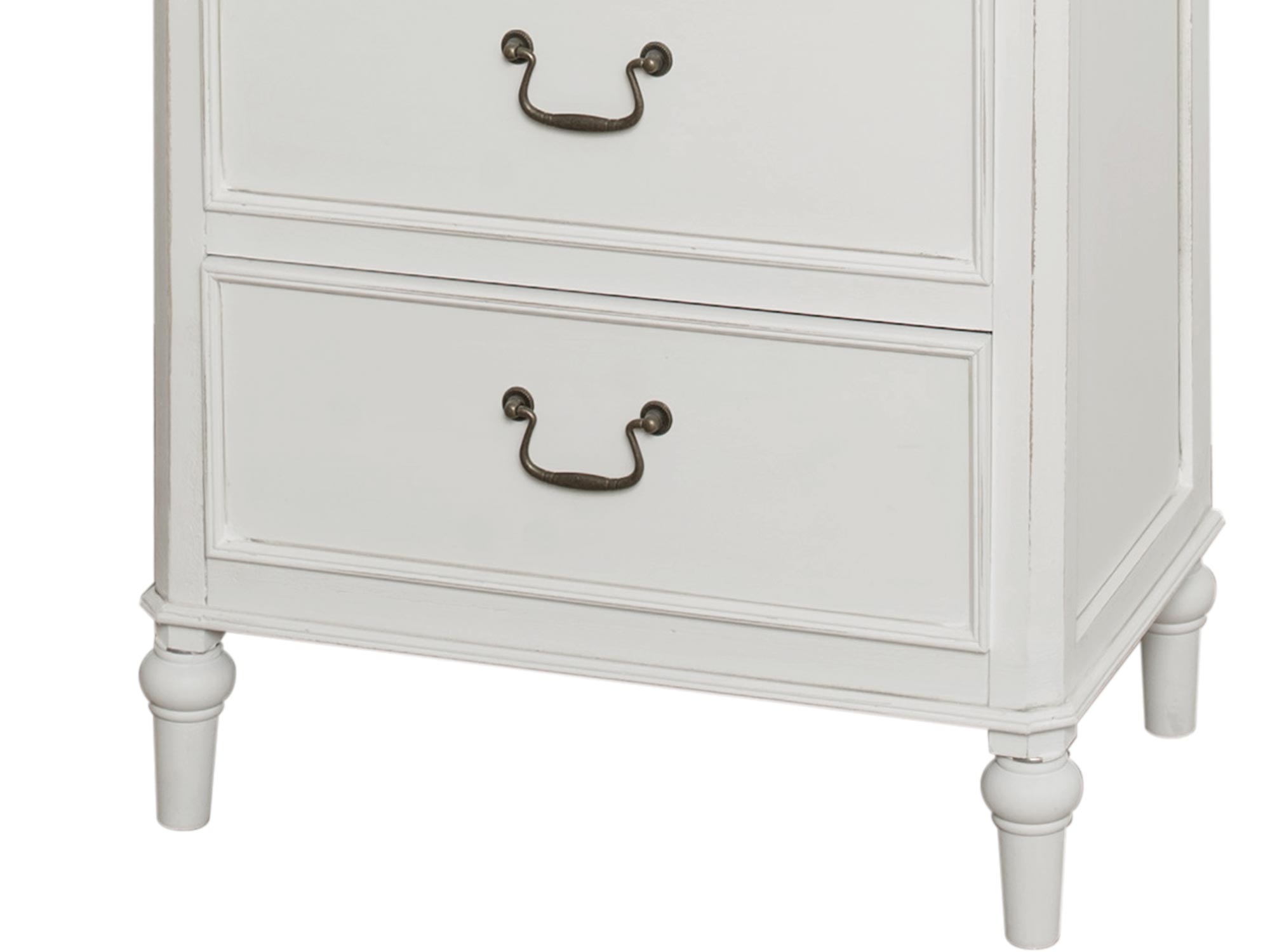 Drewniana witryna z dekoracyjnymi frontami i przeszklonymi drzwiami w stylu prowansalskim kolor biały