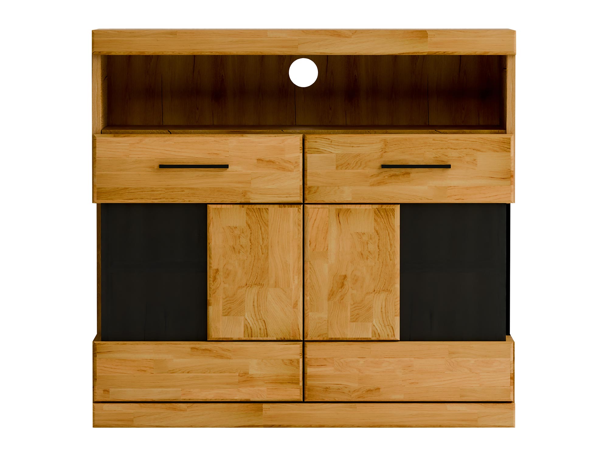 Wąska szafka z przeszklonym frontem i wnęką