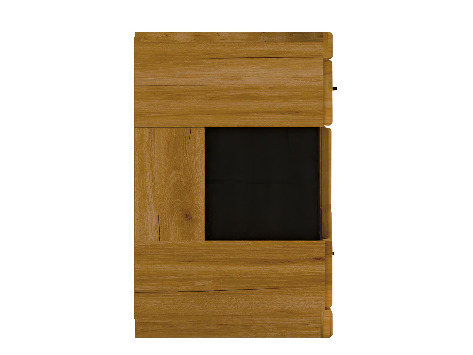 Szafka boczna z czarną witryną i drewnianym wykończeniem