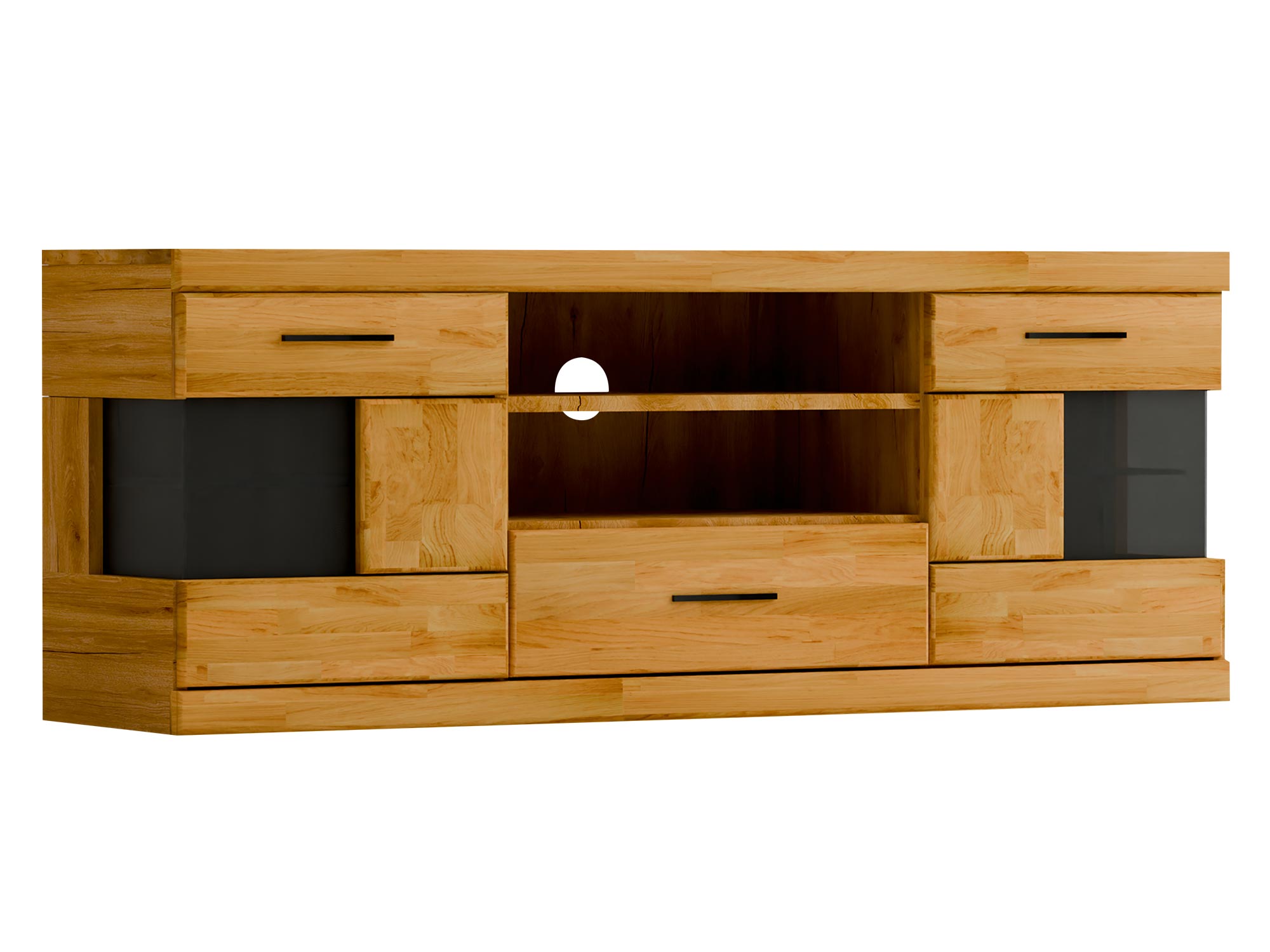 Szafka RTV z szeroką półką, i bocznymi witrynami