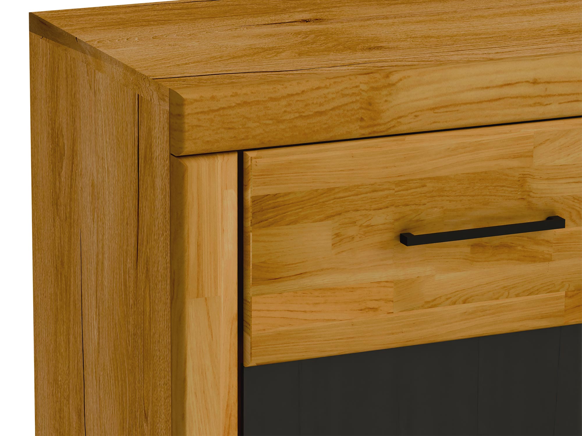 Zbliżenie na narożnik szuflady i naturalną fakturę drewna