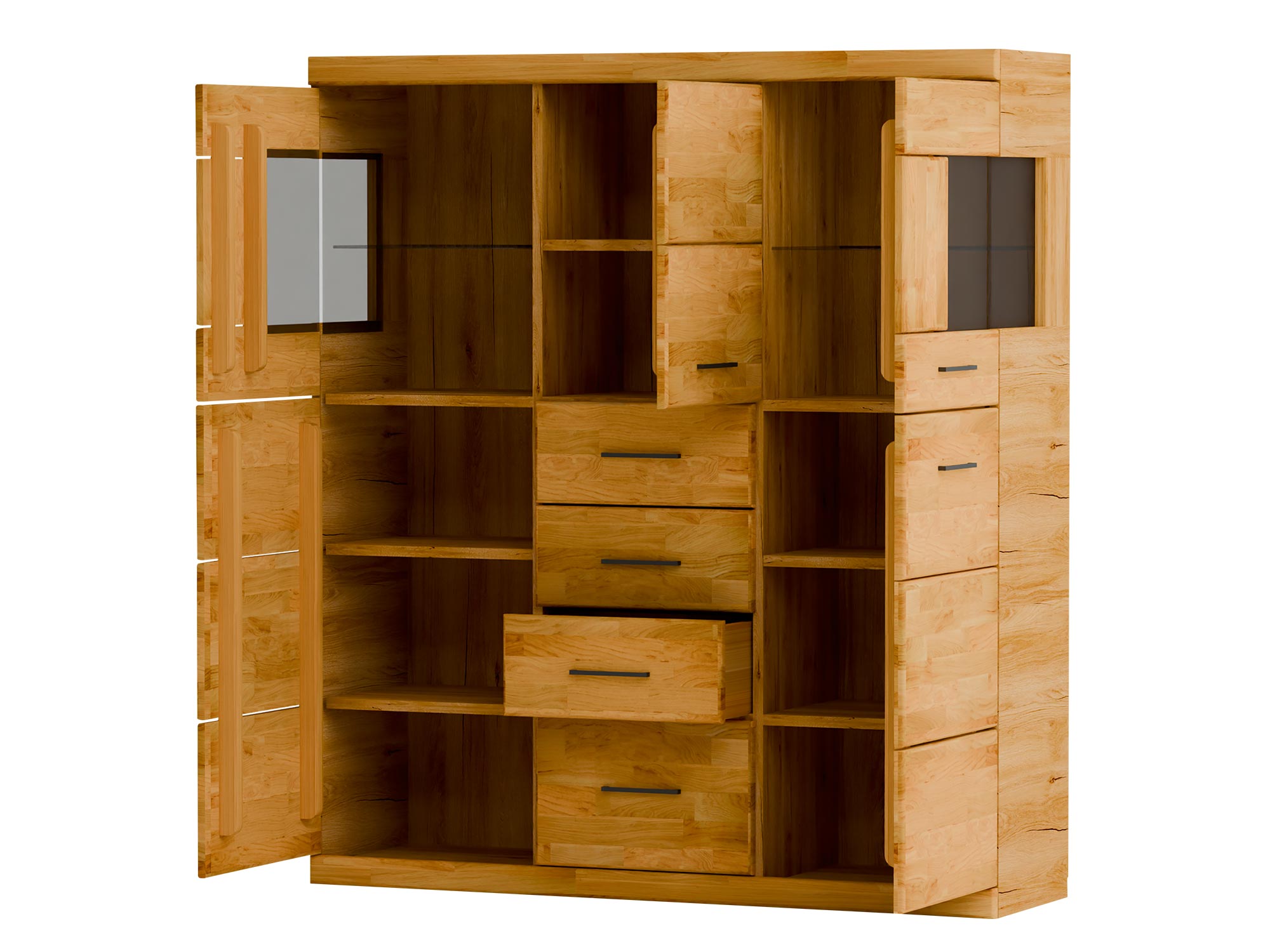 Komoda otwarta z szafkami otwieranymi oraz szufladami