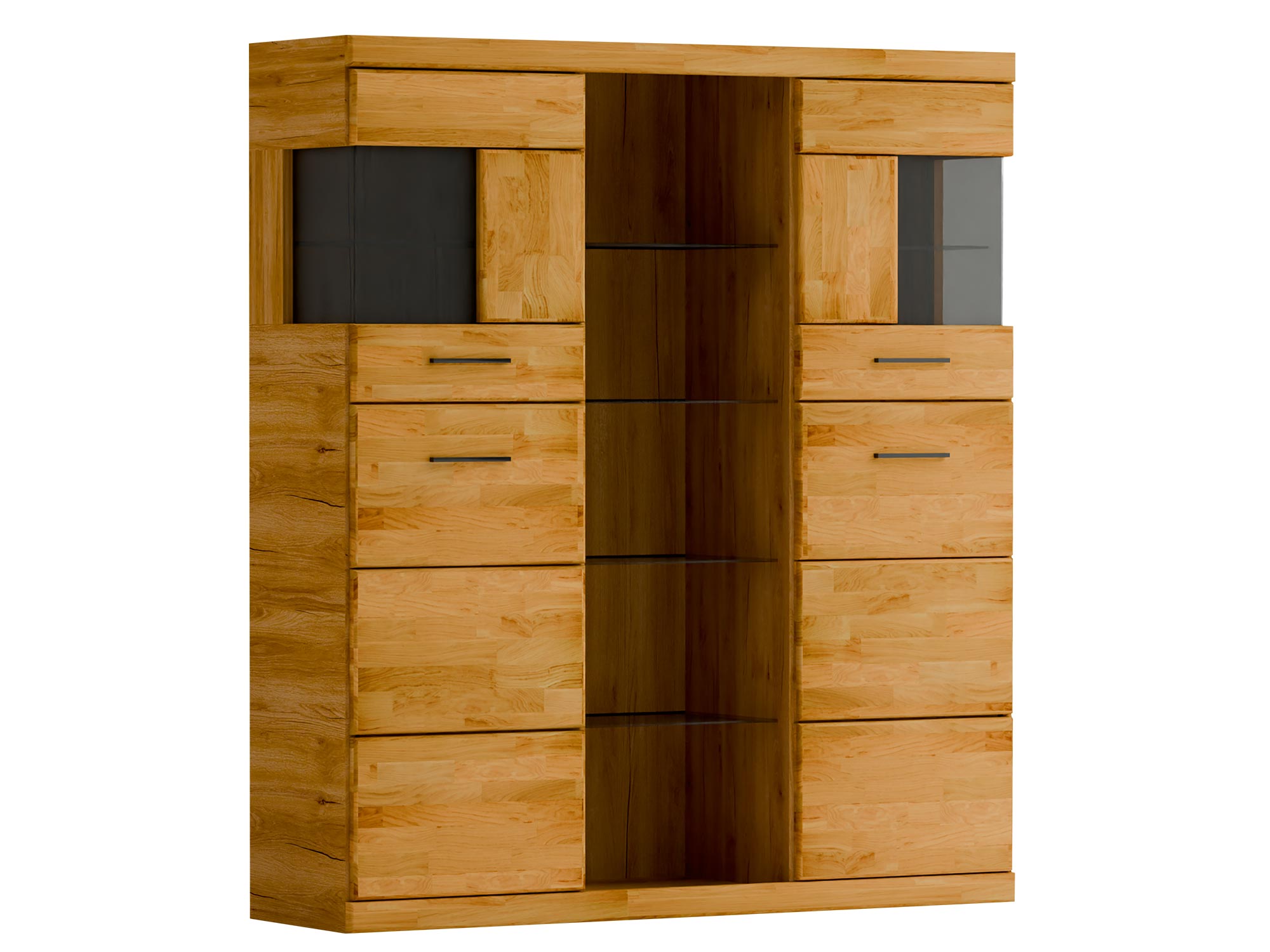 Witryna z czarnym szkłem i pionowym ułożeniem drzwi