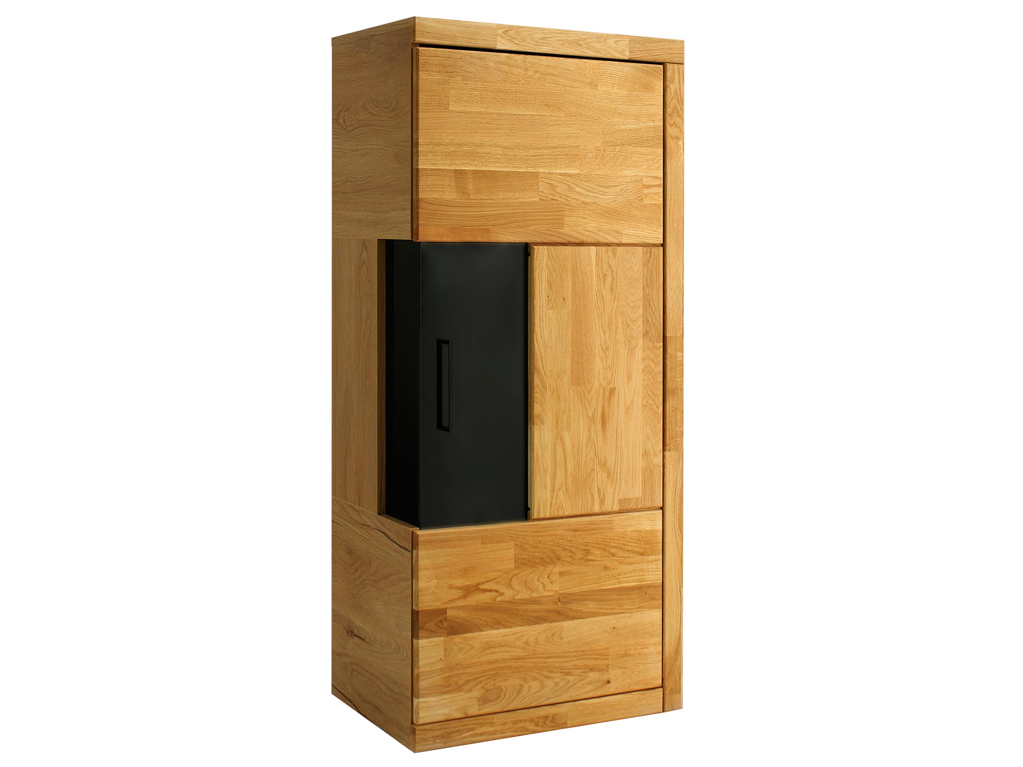 Wysoka witryna z czarnym frontem i uchwytem