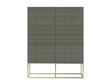Komoda w stylu nowoczesnym w kolorze cementowej zieleni ze złotymi nóżkami