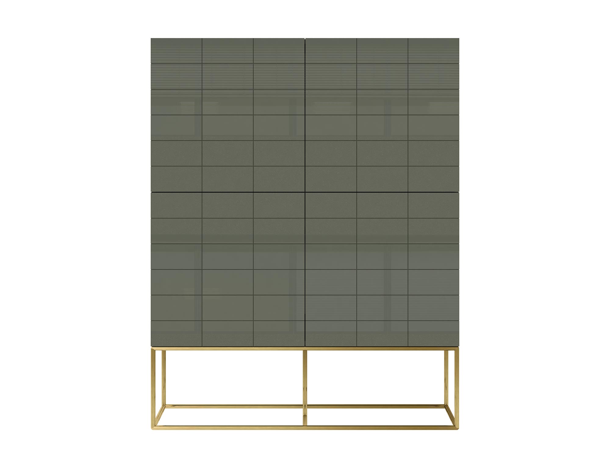 Komoda w stylu nowoczesnym w kolorze cementowej zieleni ze złotymi nóżkami