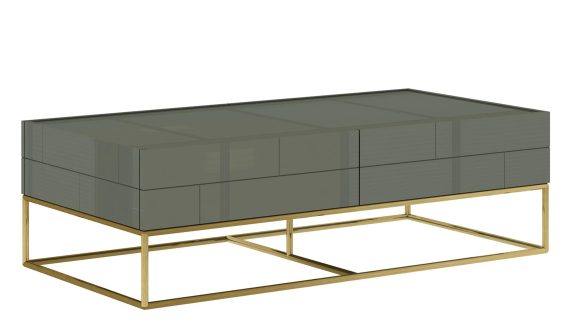 Miniaturka 1 - Ława w stylu modern w kolorze zgaszonej zieleni z nogami w kolorze złota