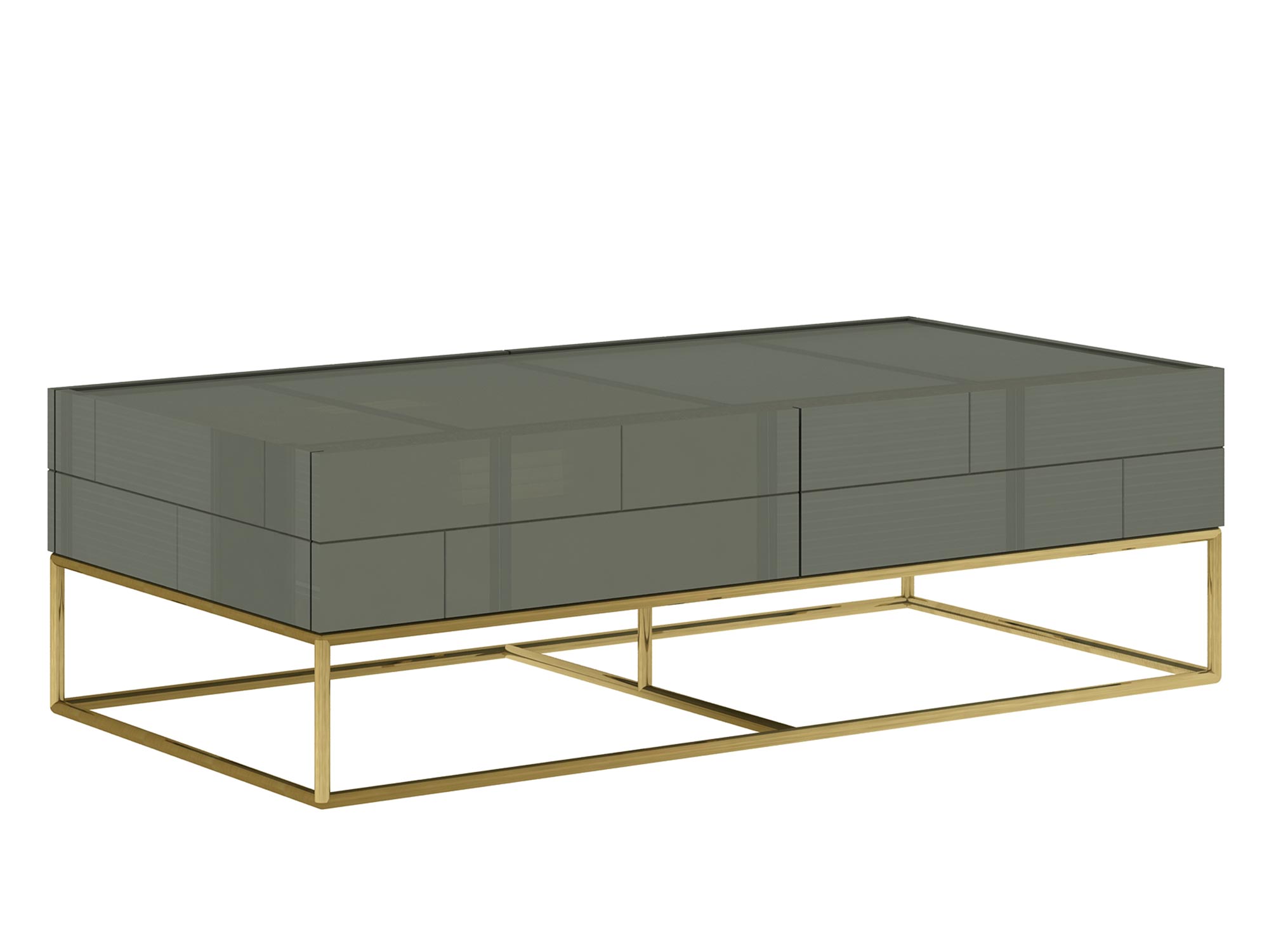 Ława w stylu modern w kolorze zgaszonej zieleni z nogami w kolorze złota Ława w stylu modern w kolorze zgaszonej zieleni z nogami w kolorze złota