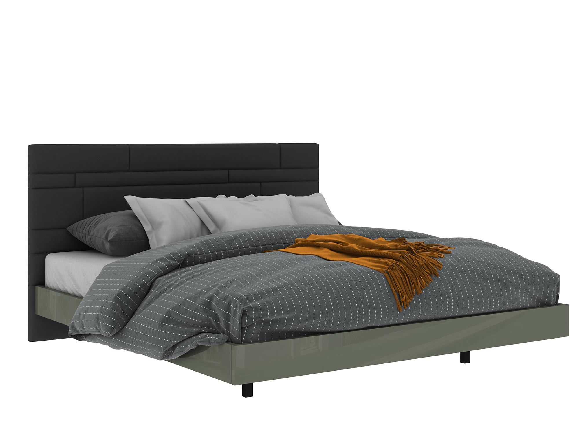 Nowoczesne łóżko tapicerowane z niską podstawą w aranżacji loftowej