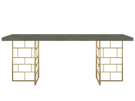 Zielony stół glamour z metalową podstawą w złotym kolorze