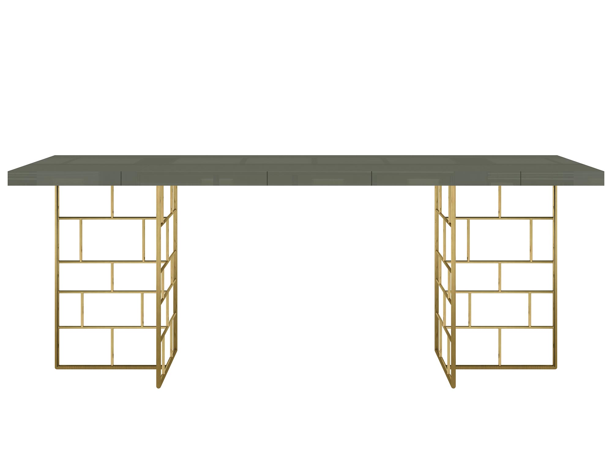 Zielony stół glamour z metalową podstawą w złotym kolorze