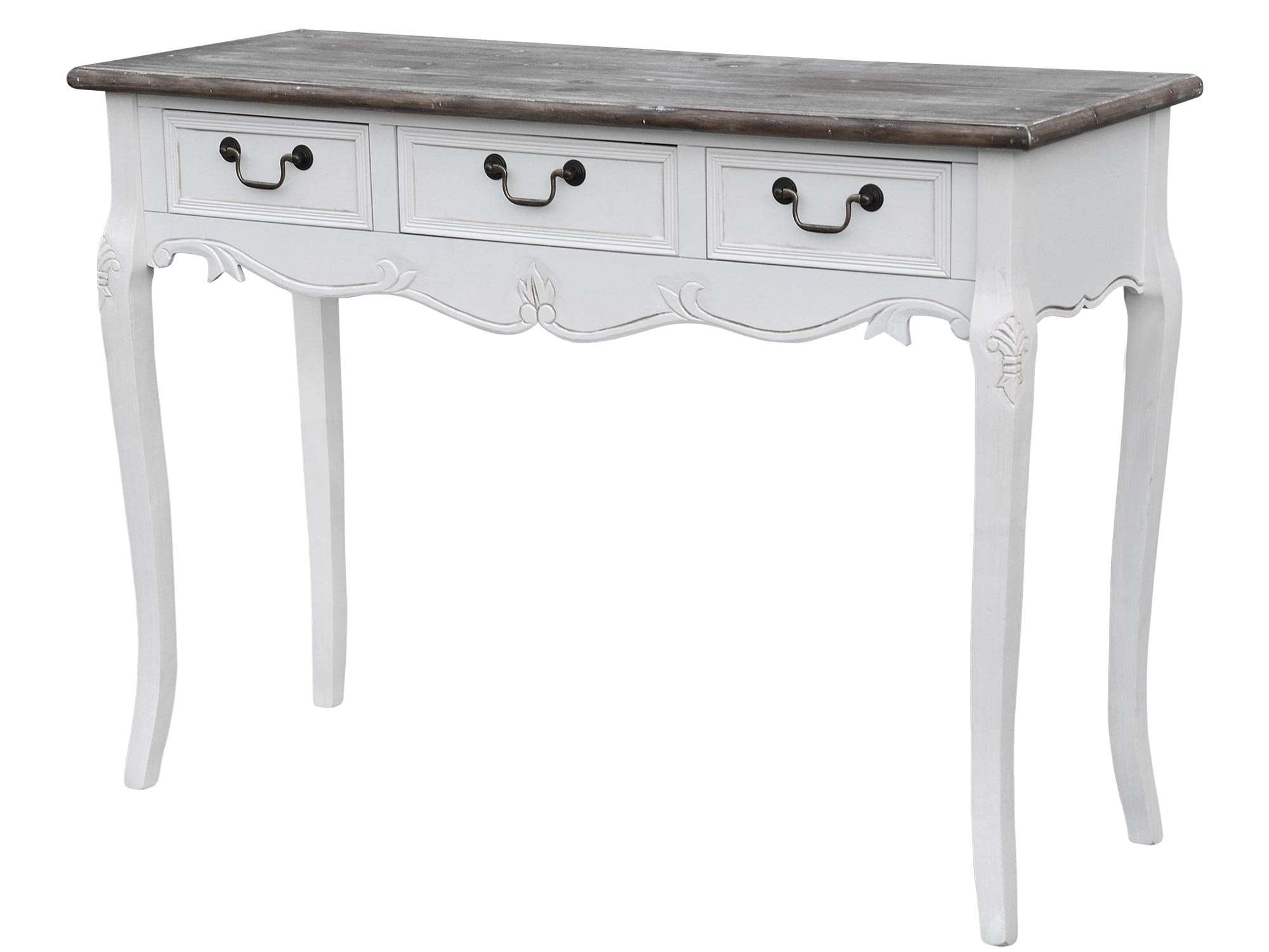 Drewniana konsola z dekoracyjnymi frontami i szufladami w stylu prowansalskim