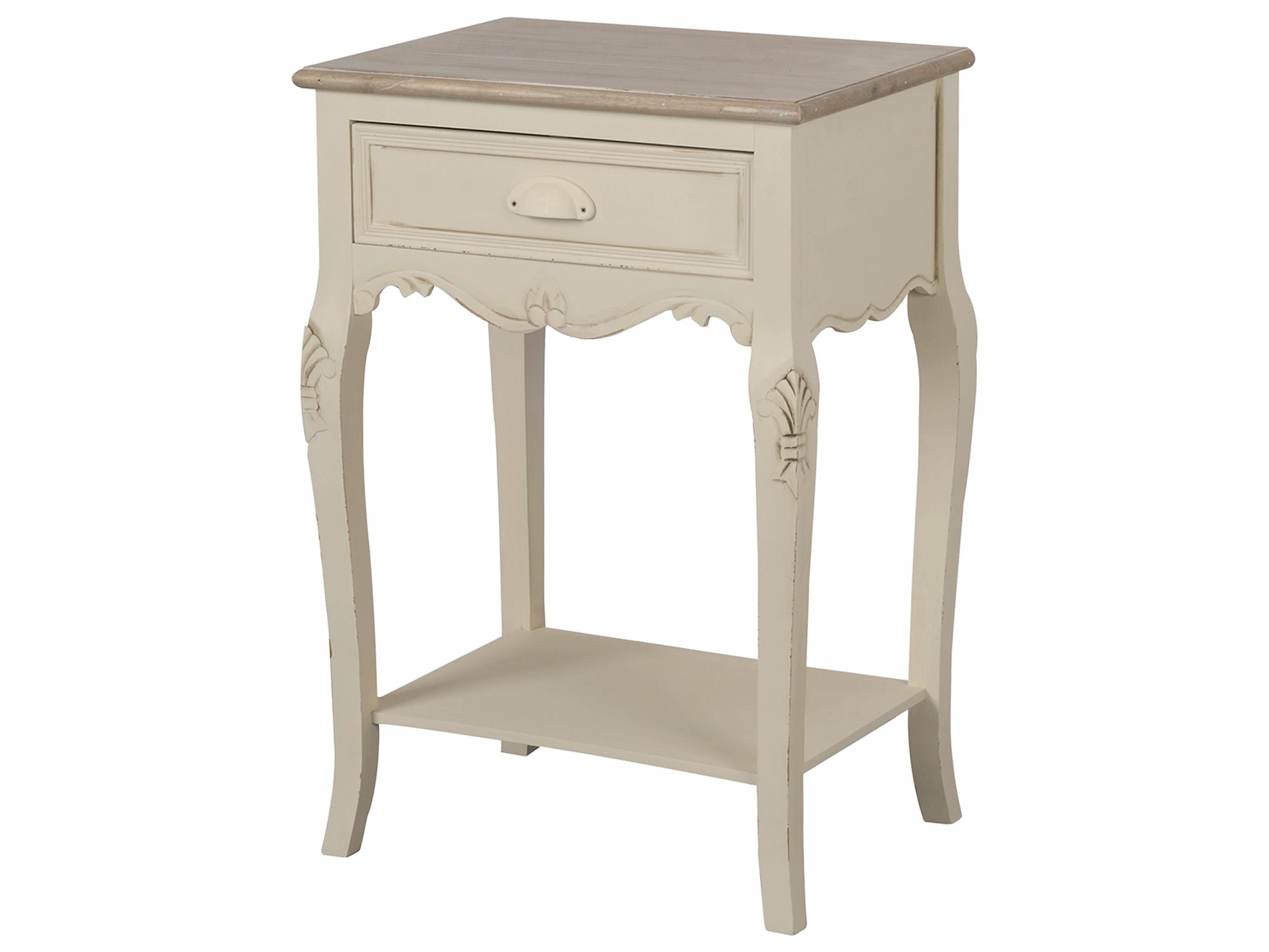 Drewniana szafka nocna z dekoracyjnymi frontami w stylu prowansalskim kolor biały