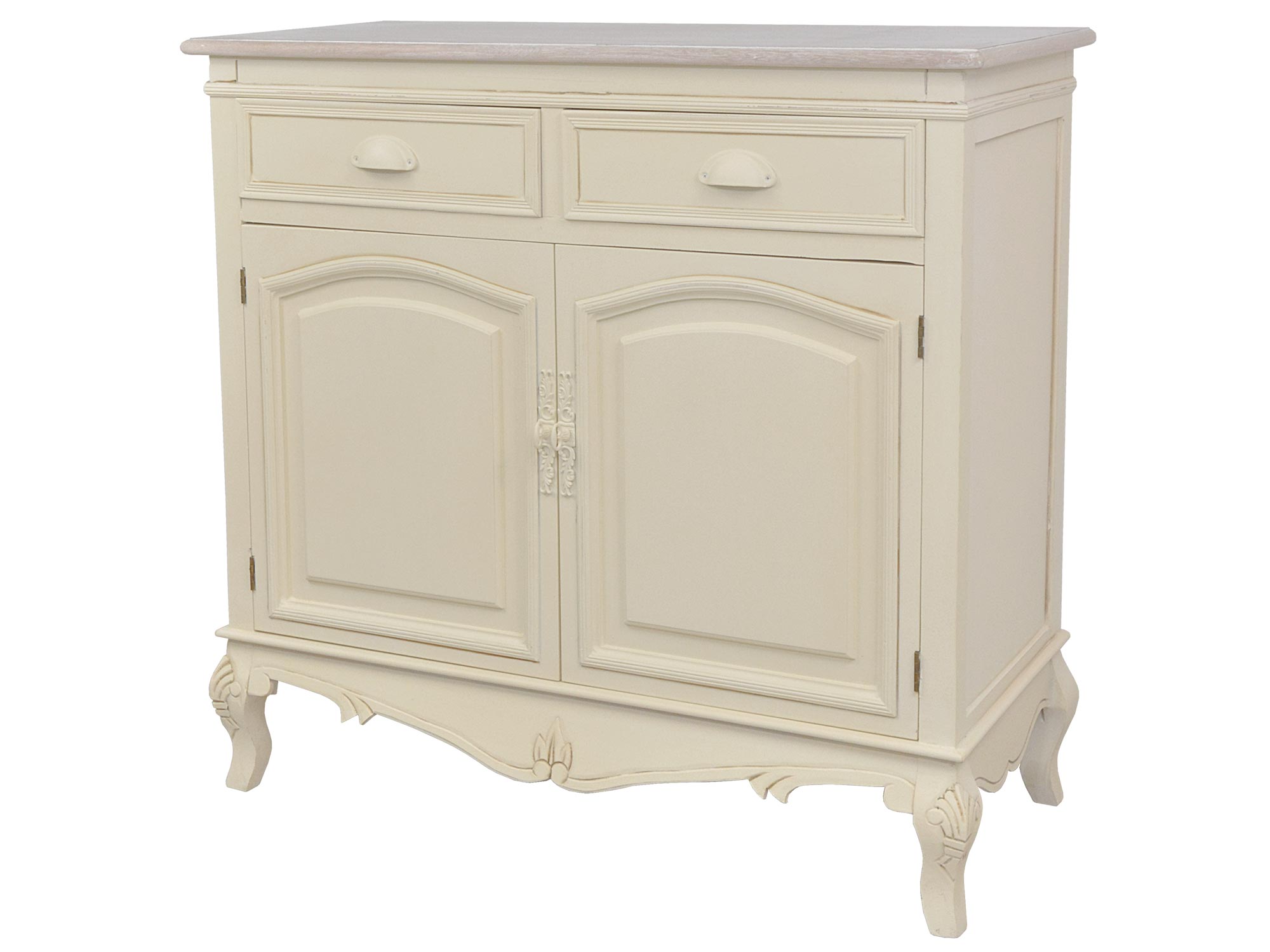 Drewniana komoda z przeszklonymi drzwiami w stylu prowansalskim kolor biały