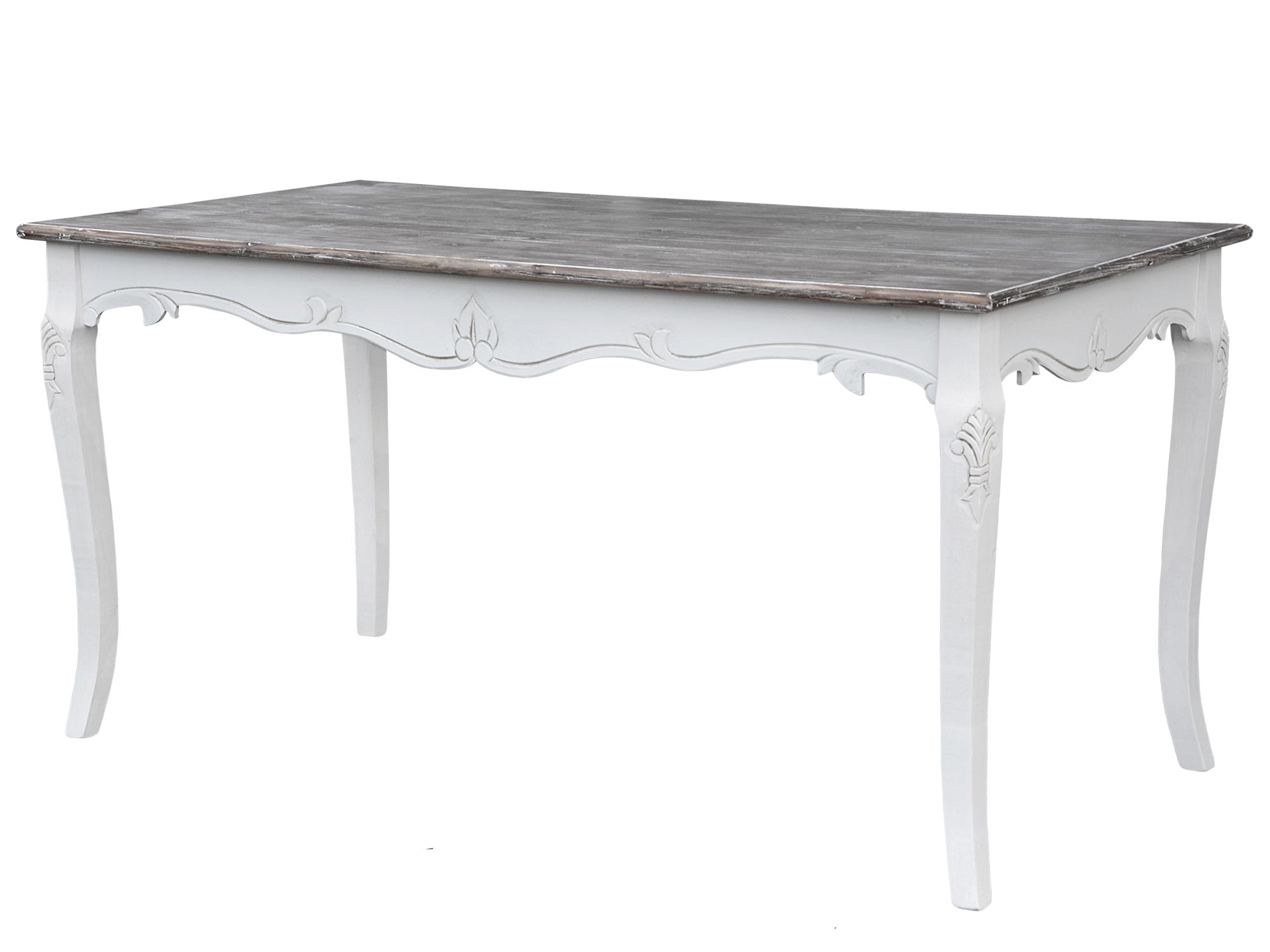 Drewniany stół z dekoracyjnymi nogami i rzeźbionymi detalami w stylu prowansalskim