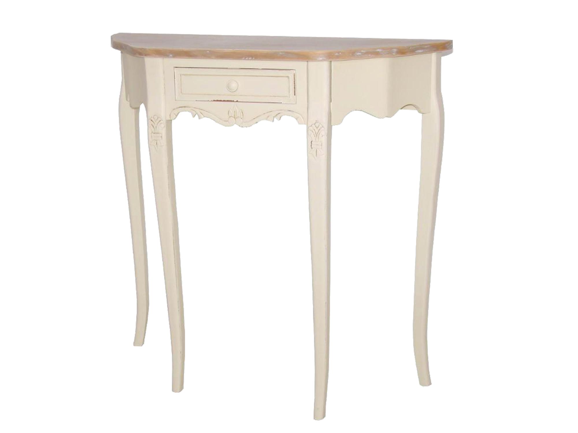 Drewniana konsola z dekoracyjnymi frontami w stylu prowansalskim kolor biały Drewniana konsola z dekoracyjnymi frontami w stylu prowansalskim kolor biały