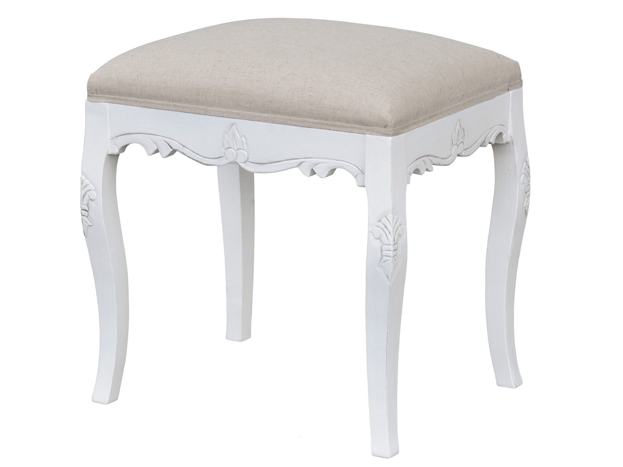 Biała tapicerowana ławka z dekoracyjnymi nogami w stylu prowansalskim