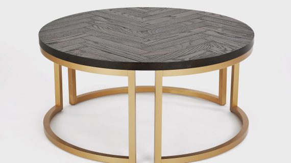 Miniaturka 1 - Stolik okrągły glamour z czarnym blatem i ozdobnym stelażem