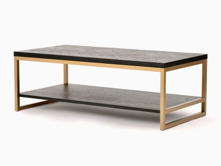 Nowoczesna ława z półką i złotym stelażem