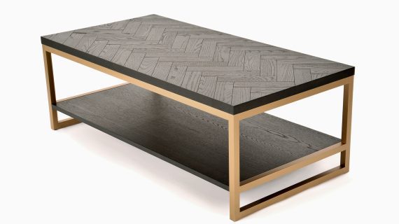 Miniaturka 1 - Minimalistyczna ława z ciemnym blatem i złotą ramą