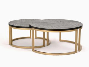 Miniatura 3 - Luxusní kulaté stolky s deskou s vzorem rybí kosti a zlatým rámem
