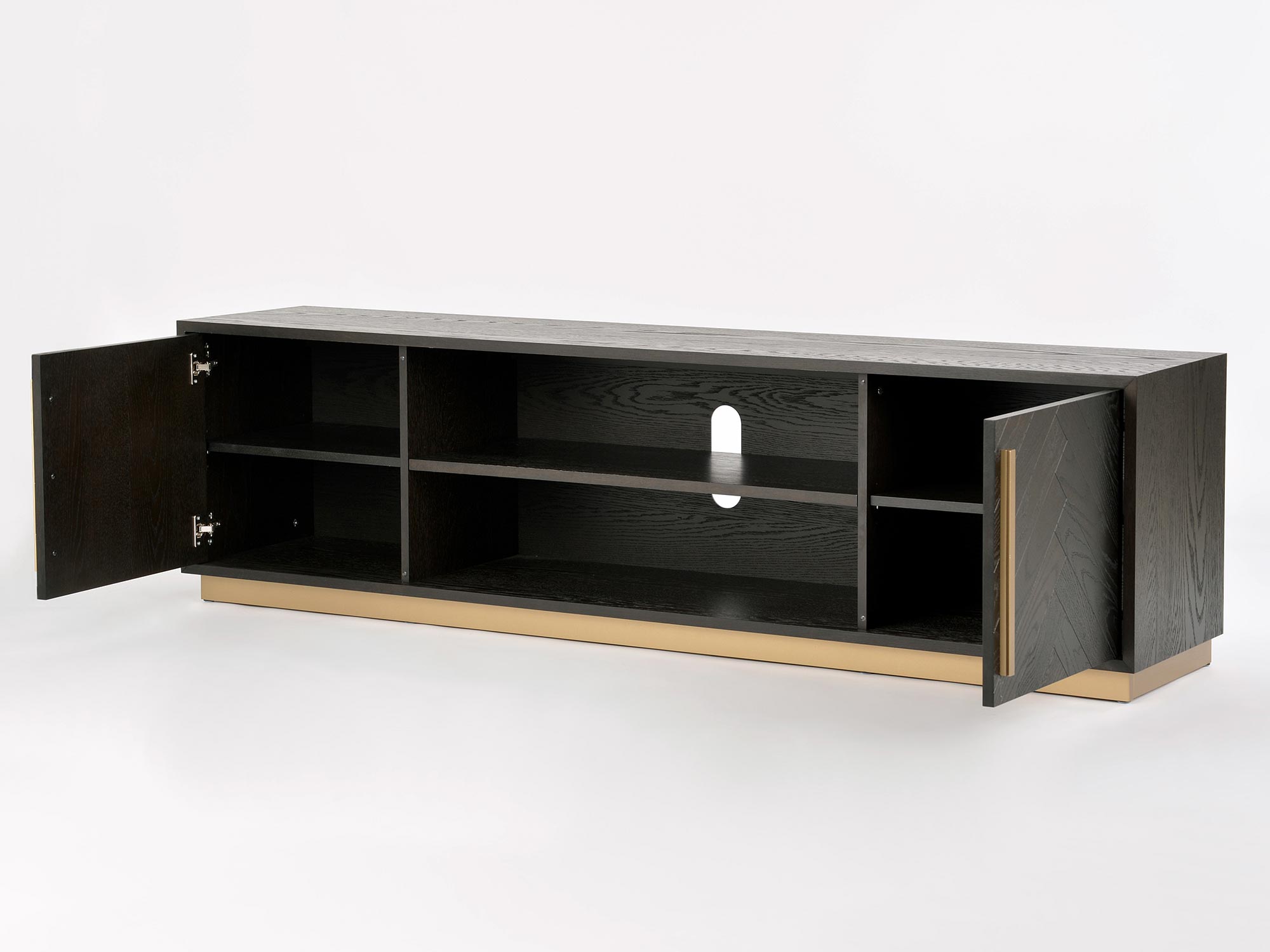 Komoda z drewna bukowego z frontami w jodełkę koloru czarnego