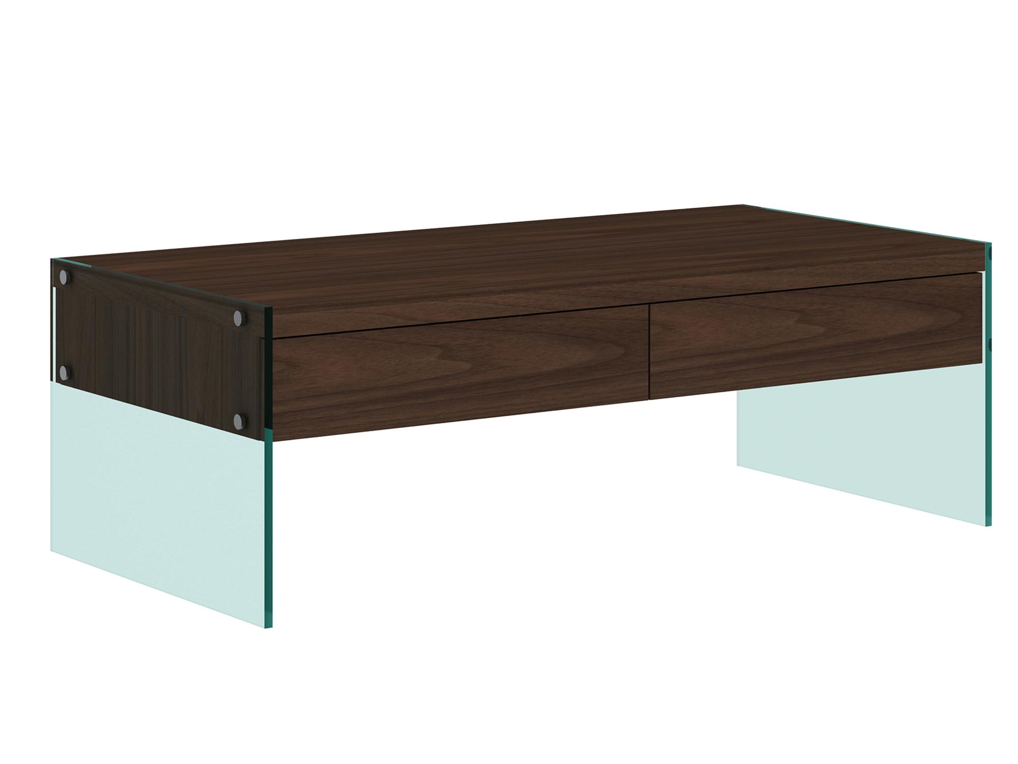 Elegancki stół w kolorze orzechowym ze szklanym elementem bocznym