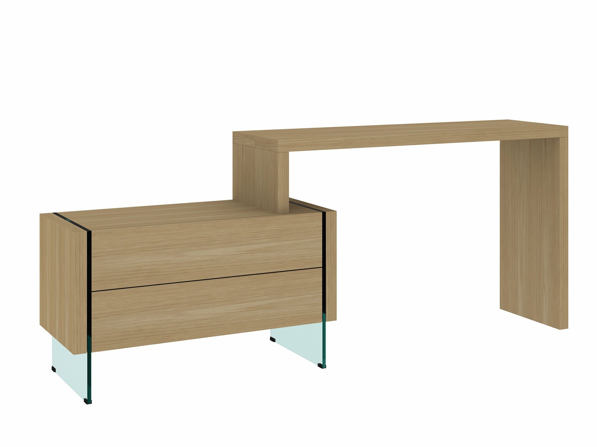Nowoczesne biurko z szufladą i przezroczystym wspornikiem ze szkła