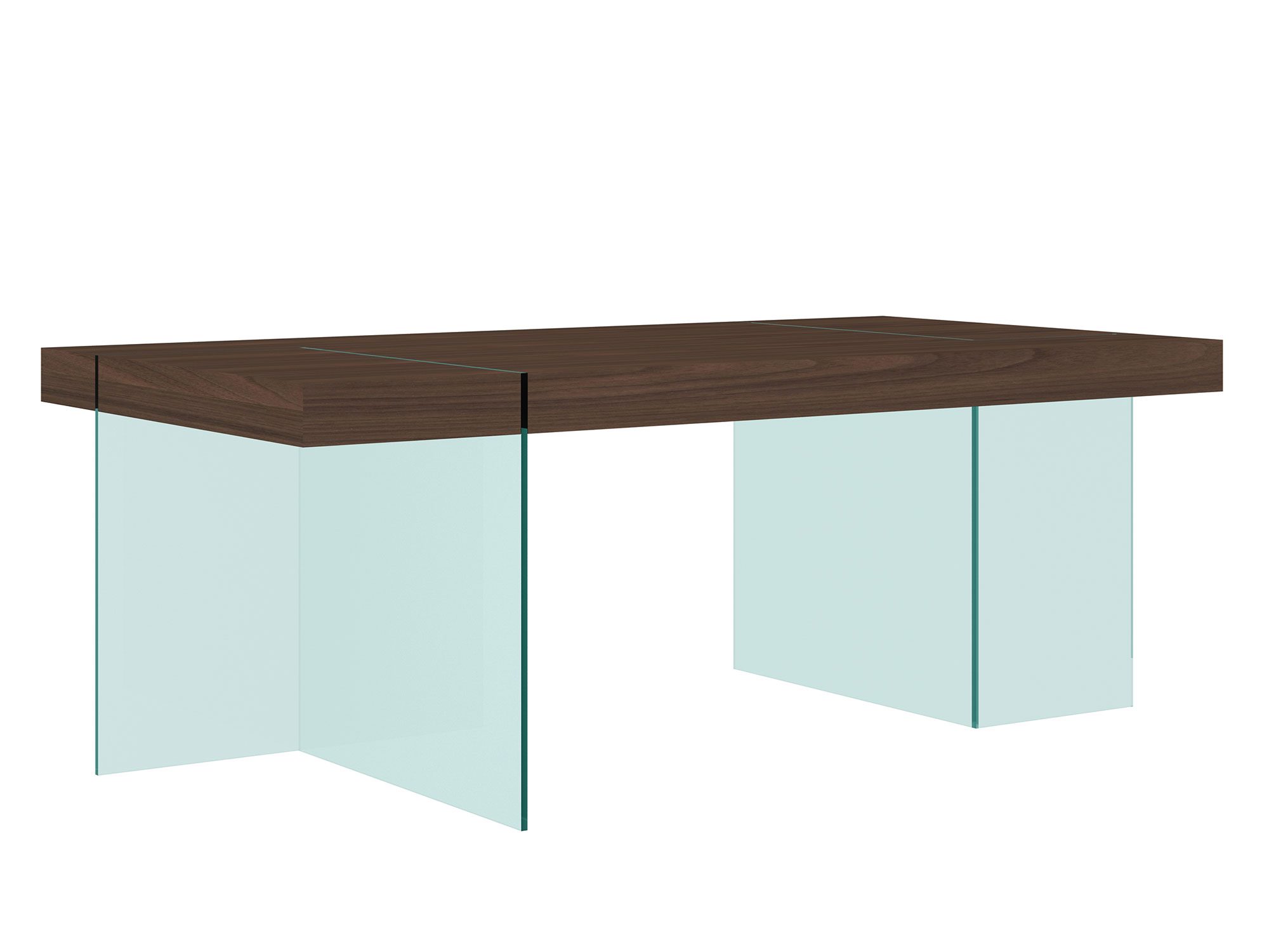 Nowoczesny stół z brązowym blatem i przezroczystymi nogami