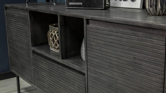 Miniaturka 7 - Nowoczesna ciemna komoda na metalowych nogach do salonu