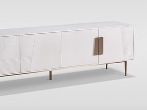 Miniatura 1 - Designová bílá komoda z hladkým čelem a zlatými elementami
