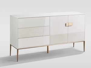 Miniatura 1 - Moderní bílá komoda s kovovou rámečkem a dekorativním wzorem
