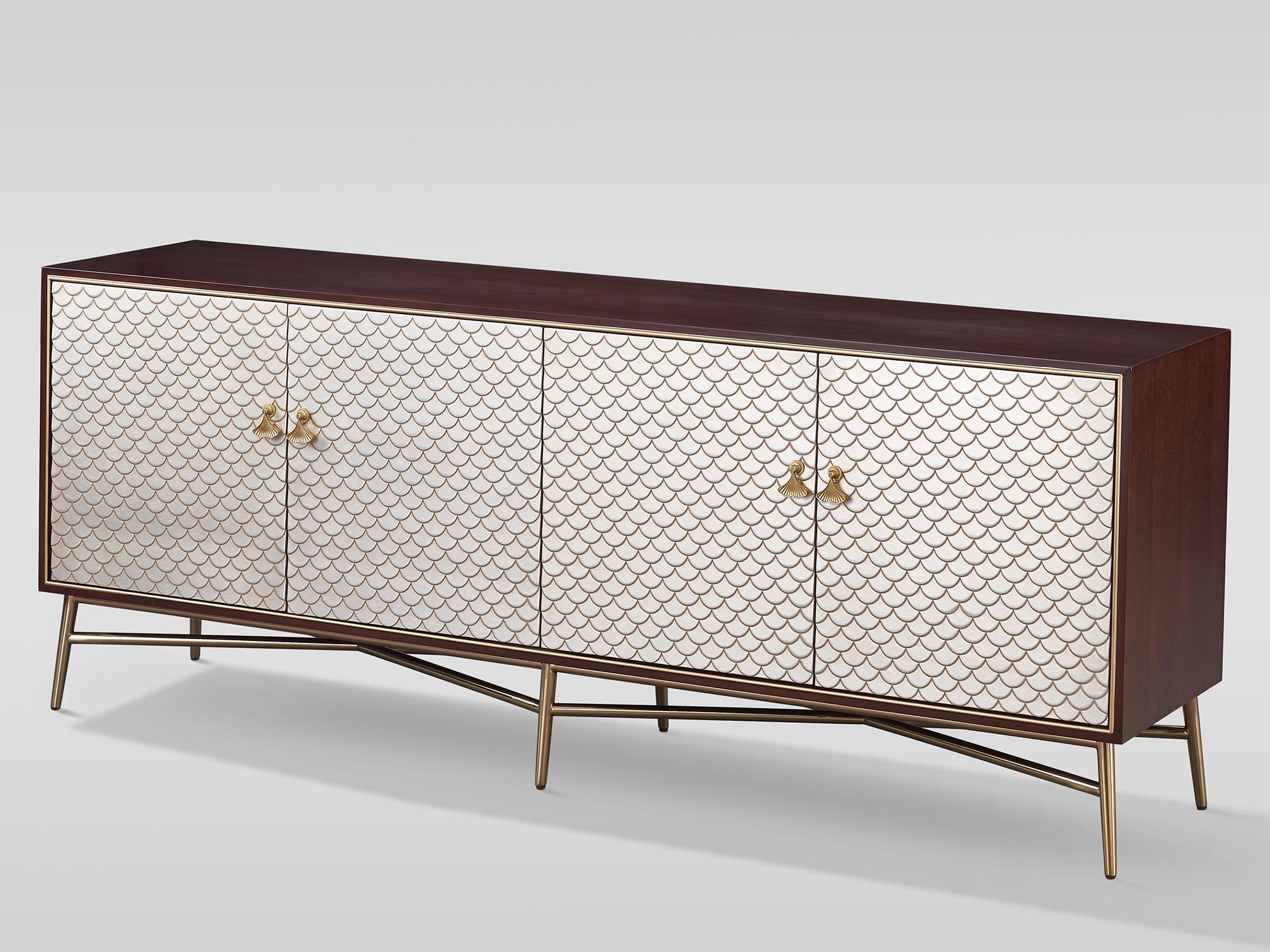 Stylowa komoda w kolorze orzecha włoskiego ze złotymi nóżkami