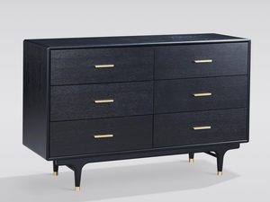 Miniatura 1 - Černá elegantní komoda se šesti zásuvkami a cienkimi nožkami v barvě czarno-zlatým