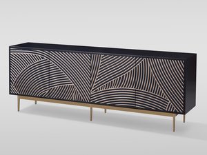 Miniatura 1 - Designová komoda v barvě ciemnogranatowym s vyřezávaným čelem geometrycznym