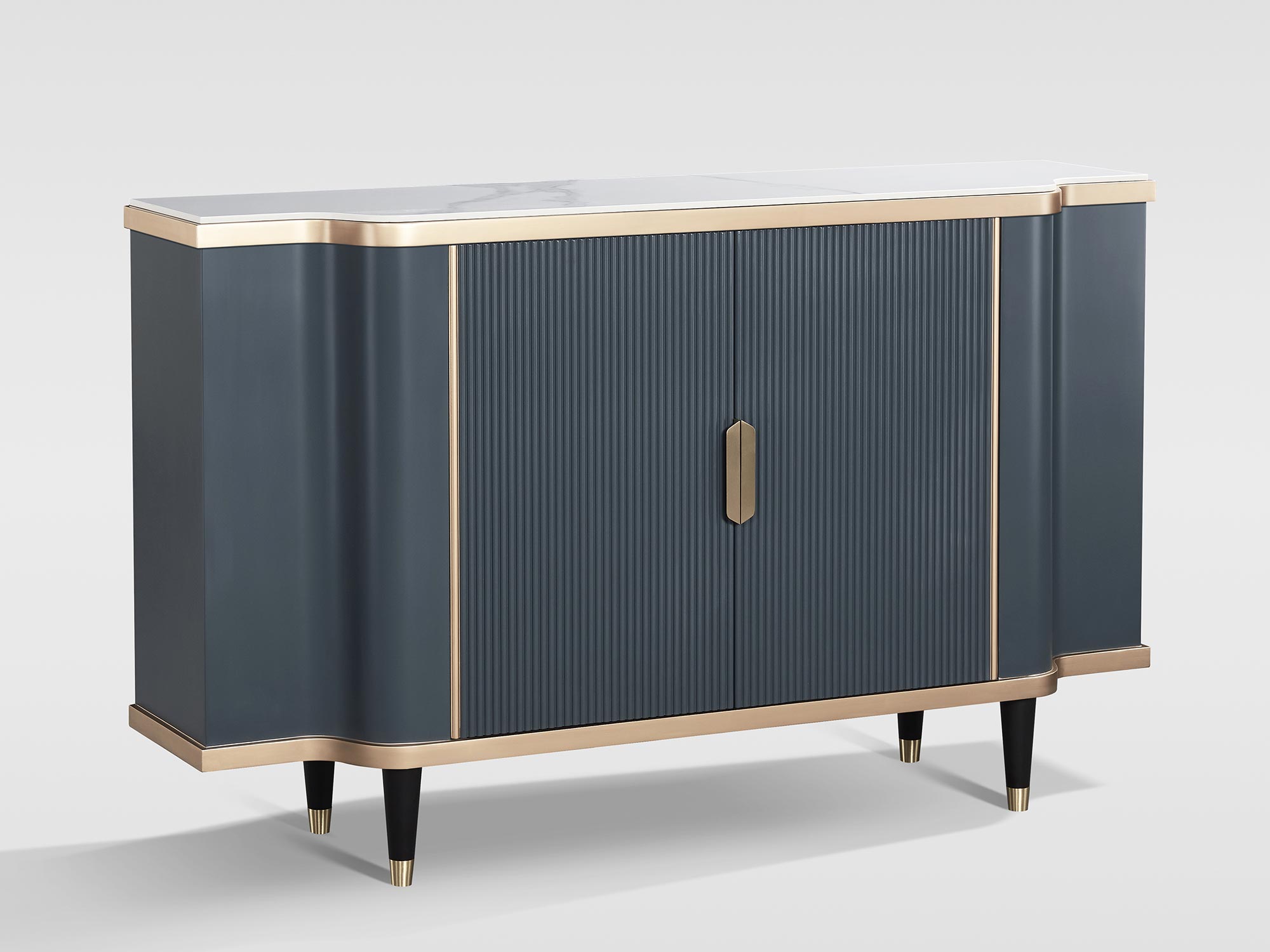 Elegancka grafitowa komoda z ryflowanym wykończeniem