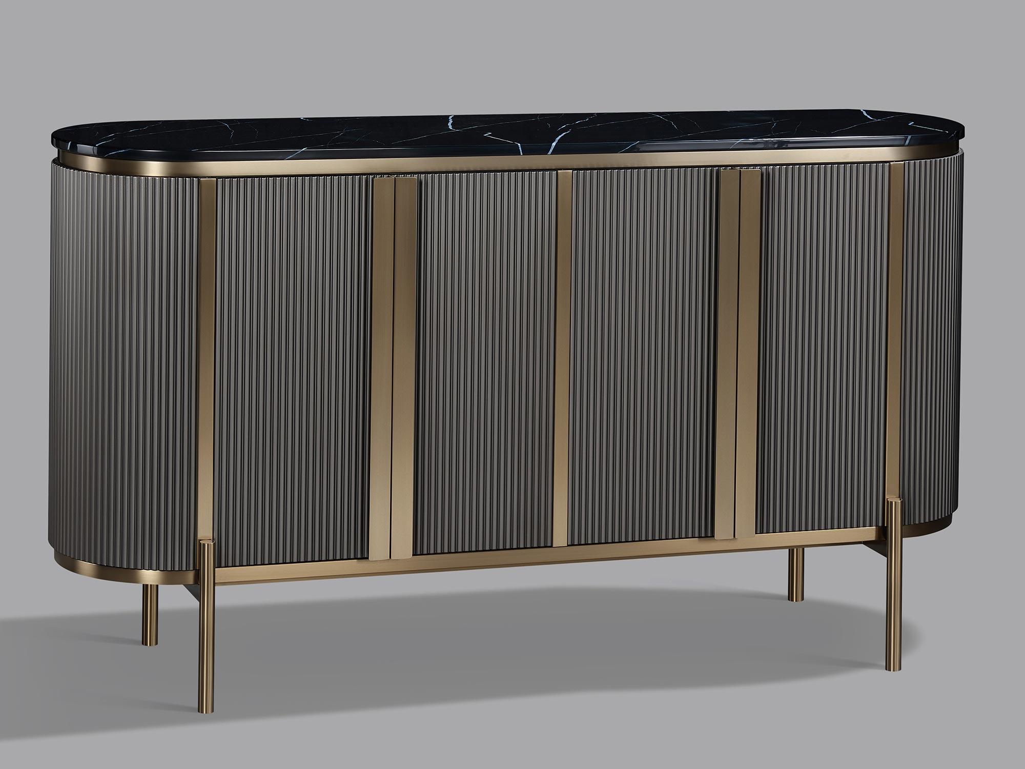 Komoda w kolorze grafitowym z marmurowym blatem i złotą ramką w stylu nowoczesnym