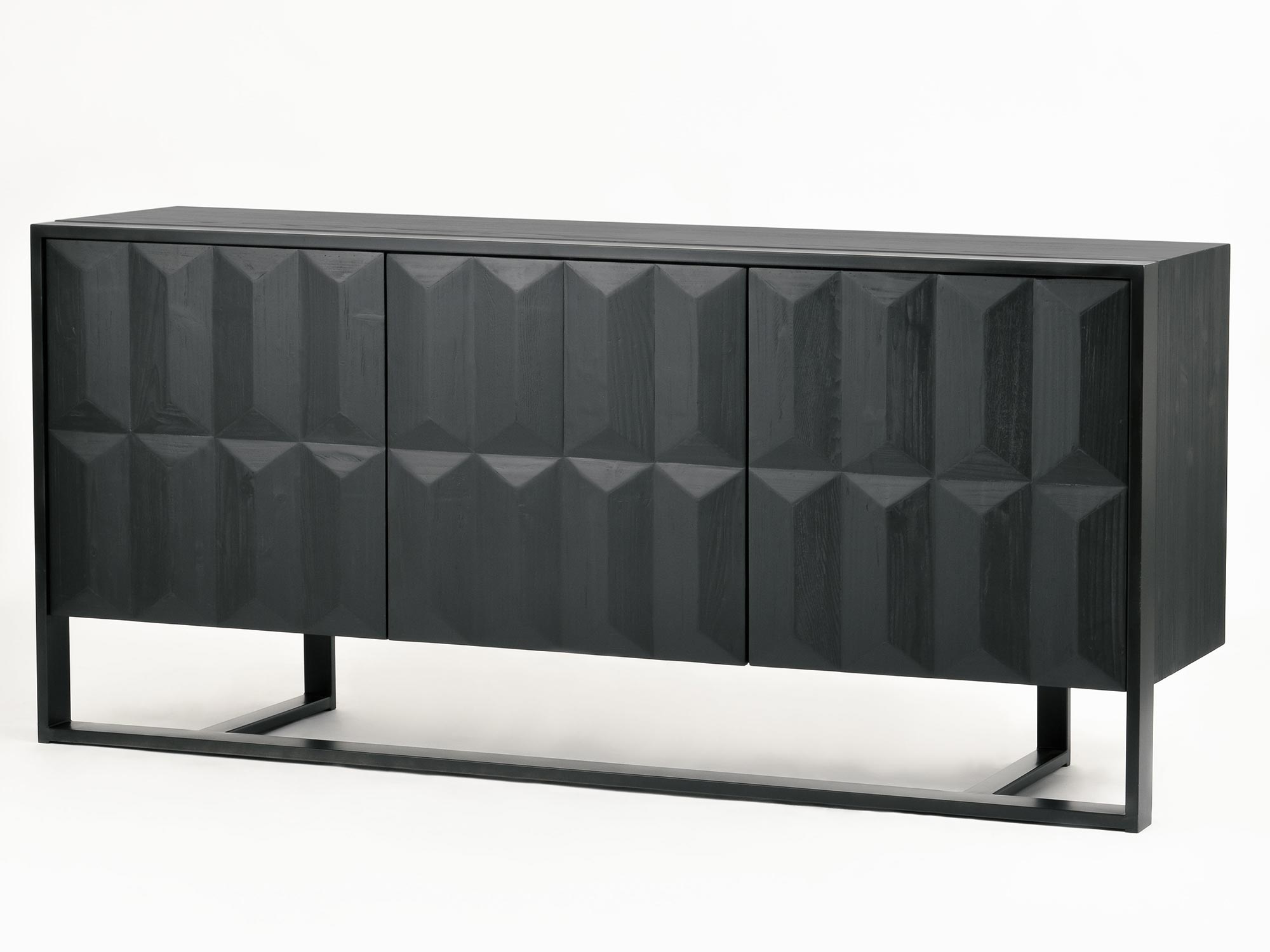 Komoda z czarnym frontem w stylu 3D z poziomym podziałem