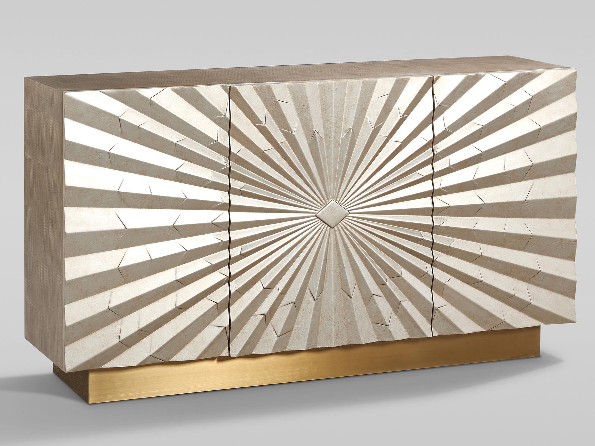 Komoda z dekoracyjnym promienistym wzorem w stylu glamour