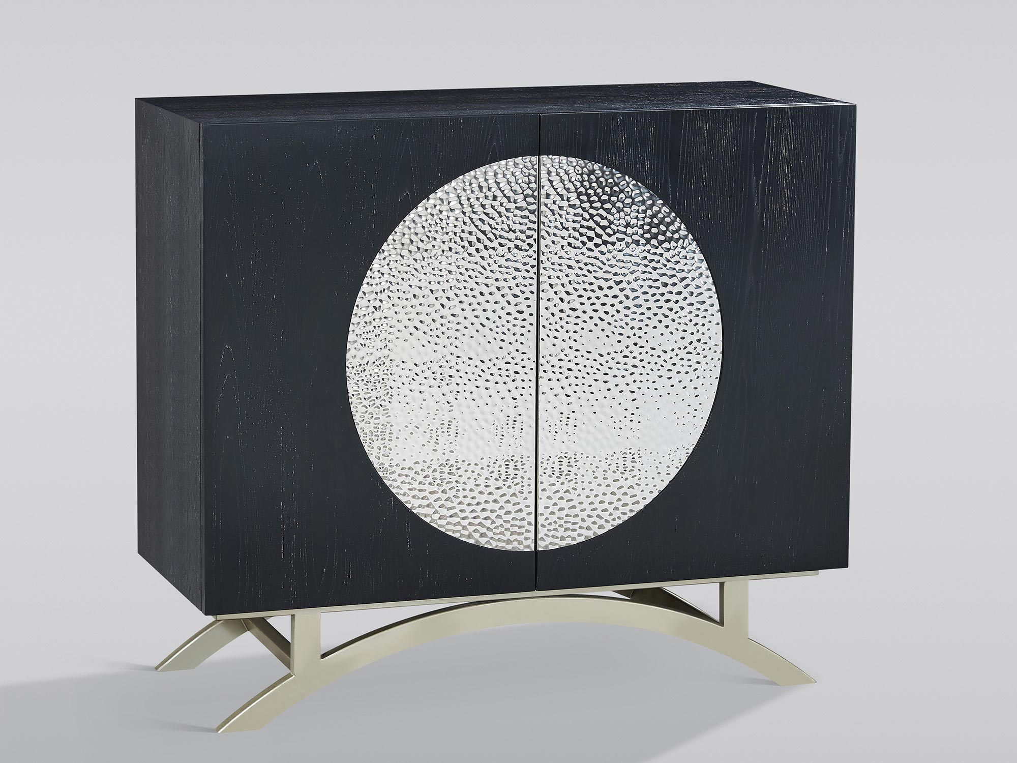 Elegancka czarna komoda z frontami z geometrycznym wzorem w nowoczesnym stylu